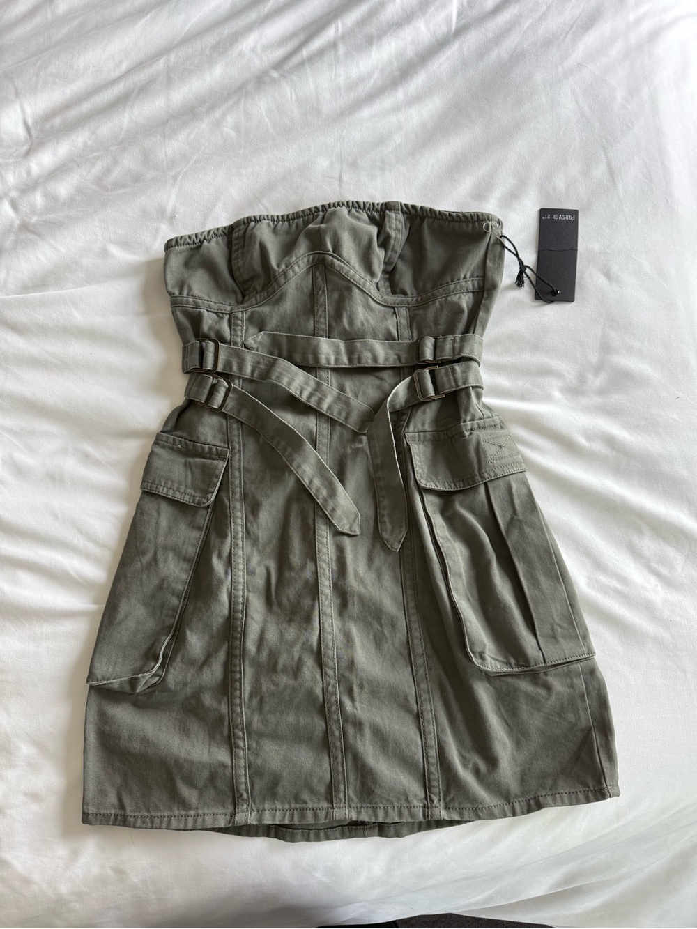 Strapless Mini Dress - Olive Green